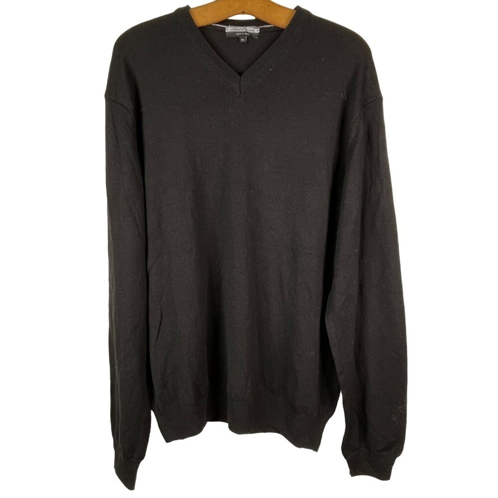 Marco Fiori Sweater Size XL Merino Wool V Neck Pullover Black Long Sleeve Warm